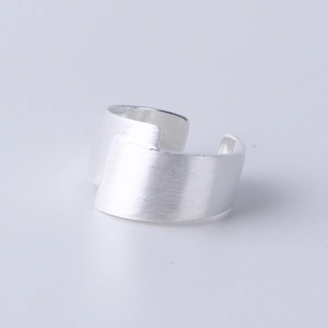 Minimalist brushed S925 sterling silver wide band open ring with matte finish texture