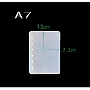 Detail view of A7 silicone notebook mold with 6 holes showing dimensions 13cm x 9.3cm