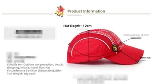 Guide des tailles pour casquette enfant en maille à séchage rapide, 52-57cm réglable