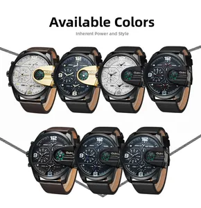Grille détaillée des montres Oulm pour hommes avec bracelets cuir et boussole intégrée