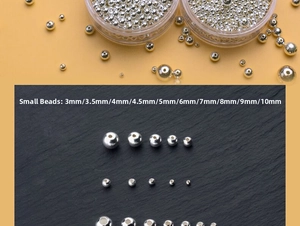 Detailed size chart of S925 sterling silver beads ranging from 3mm to 10mm for DIY