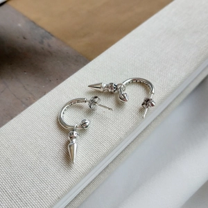 Gothic 925 sterling silver drop earrings with cross engravings and cone pendants