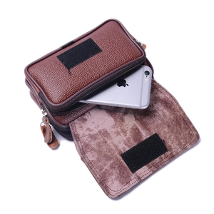 Brown PU leather men's belt waist bag with phone pocket and secure zipper closure