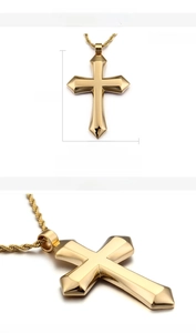Detailed view of large gold cross pendant 67mm x 48mm with 18K gold vacuum plating