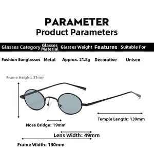 Detailed size guide for steampunk oval sunglasses showing frame dimensions and weight