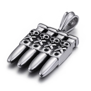 Punk style stainless steel four bullet pendant with skull and crossbones design