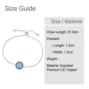 Silver Evil Eye bracelet with blue cubic zirconia pendant and 21cm chain length