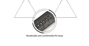 Détail du bracelet de montre en cuir PU noir respirant avec texture et trous rectangulaires
