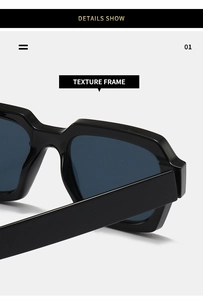 Close-up detail of the matte black texture frame and hinge of the fashion sunglasses