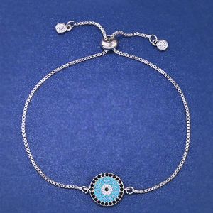Evil Eye Bracelet Copper Cubic Zirconia Adjustable Bolo Chain Turkish Blue Eye Jewelry For Women