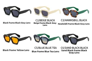 Detailed grid of six different color frames for irregular polygonal trendy sunglasses