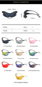 Y2K punk sunglasses technical specifications with detailed measurements and colorful PC lens