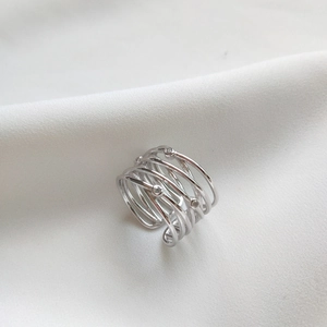 Minimalist S925 sterling silver multilayer crossover ring with small bead details