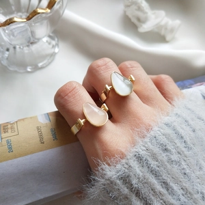 Ring 925 Sterling Silver 18k Gold Plated Water Drop Cat Eye Stone Rose Quartz Adjustable Opening French Vintage For Women