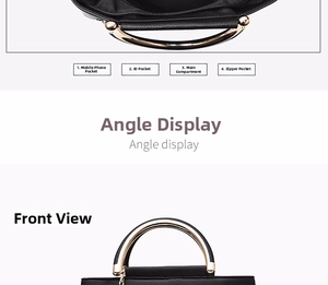 Detail view of black pebble leather handbag featuring multiple functional inner compartments