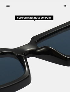 Detailed close-up showing the comfortable integrated nose support of black square sunglasses