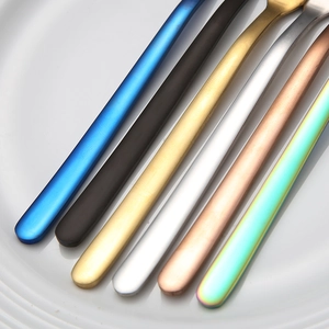 304 stainless steel butter knives with colorful long handles in six various metallic finishes