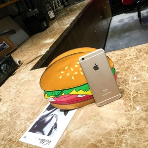 Creative hamburger shaped crossbody bag with colorful PU leather layers and chain strap