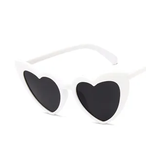 Stylish heart shaped sunglasses with white frames and black lenses for women