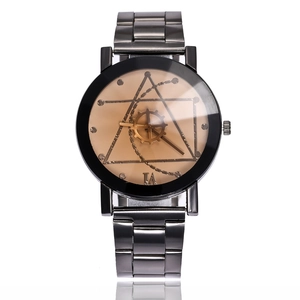 Minimalist punk style compass watch with gear dial design and gunmetal alloy band