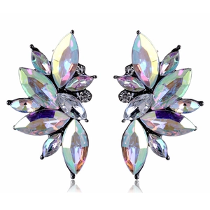 Western style leaf cluster earrings with iridescent crystals and black alloy base