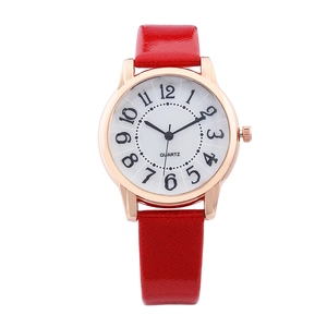 Women Fashion Quartz Watch Alloy Case PU Leather Strap Big Arabic Numerals Round Analog Casual Wristwatch For Lady