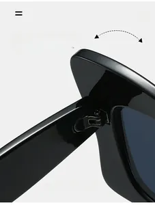 Détail des charnières métalliques renforcées sur les lunettes de soleil carrées noires de qualité