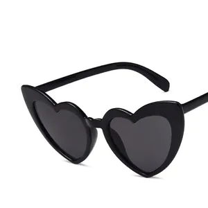 Retro black heart-shaped sunglasses for women with glossy finish and dark protective lenses
