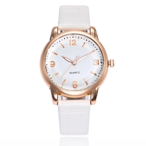 Elegant rose gold women's quartz watch with white crocodile texture leather strap