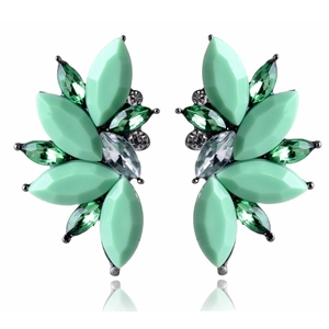 Fashion alloy gem earrings with mint and emerald marquise stones in gunmetal setting
