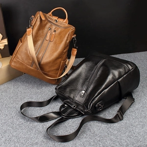 Minimalist soft PU leather anti-theft backpack for women in brown and black styles