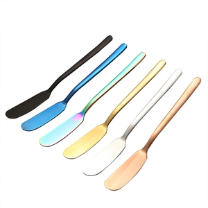Set of 6 colorful 304 stainless steel butter knives and jam spreaders in diverse finishes