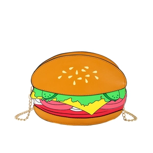 Creative hamburger shaped crossbody bag for women with colorful layers and metal chain strap