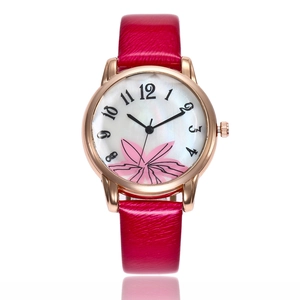 Fashion Women Quartz Watch Floral Printed Dial Alloy Case PU Leather Strap Elegant Ladies Wristwatch Round