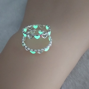 Luminous hollow heart-shaped adjustable open ring with glowing green accents for women