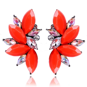 Exaggerated cluster drop earrings with orange marquise resin and crystal stones