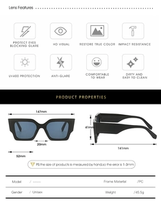 Spécifications de taille pour lunettes de soleil carrées à motif marbre bleu