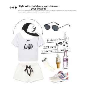 Flat lay of white summer sports set including cotton t-shirt and drawstring shorts