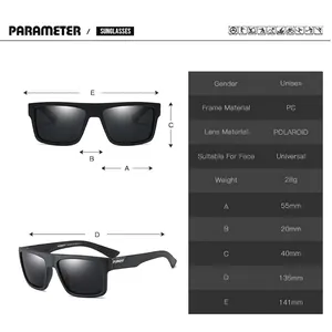 Polarized sports sunglasses size guide with precise frame and lens dimensions for outdoor use