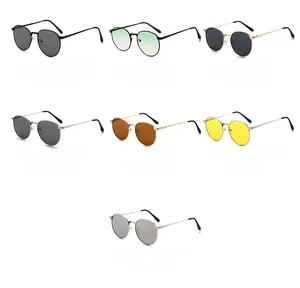 Detailed grid showing vintage oval metal sunglasses in seven diverse color combinations