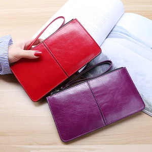 Women Long Zipper Wallet PU Leather Oil Wax Texture Large Capacity Multi Card Slots Clutch Bag With Wristlet