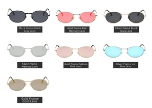 Collection of oval metal sunglasses in multiple colors like gold, silver and black frames