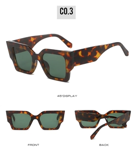 Vue détaillée multi-angles de lunettes de soleil carrées écaille avec verres verts