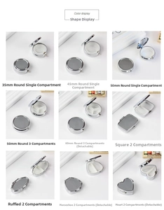 Various shapes of portable silver metal pill boxes with different internal compartments