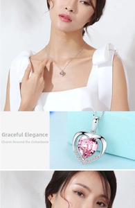 Dettaglio della collana a cuore in argento con cristallo rosa e micro-pave lucido