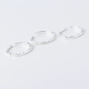 Minimalist S925 sterling silver open ring set with woven and wave textured designs