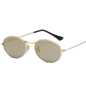 Vintage oval metal sunglasses with gold frame and brown mirrored lenses for a retro look