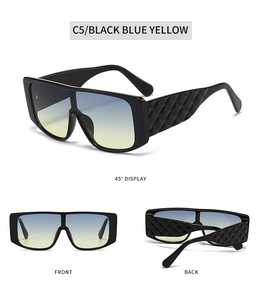 Multi-angle view of oversized square sunglasses featuring quilted texture on temples