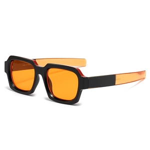 Retro thick square sunglasses with black frame and vibrant orange transparent lenses