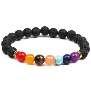 Natural Stone Seven Chakra Healing Bracelet Lava Stone Beads Handmade Yoga Elastic Rope For Men Women Spiritual Jewelry